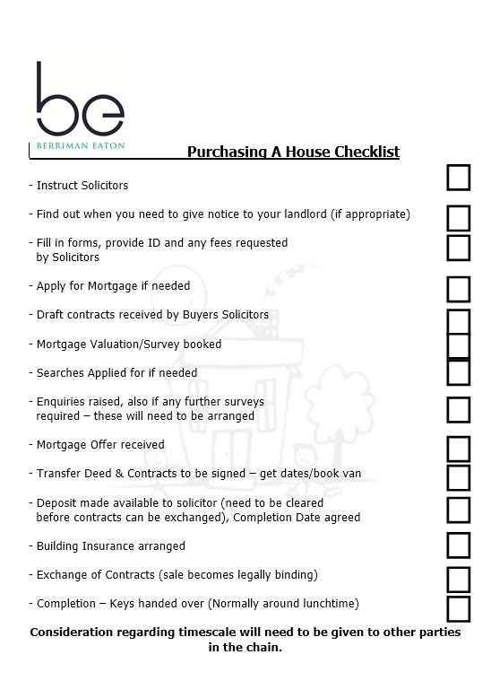 House Purchase Check List Berriman Eaton